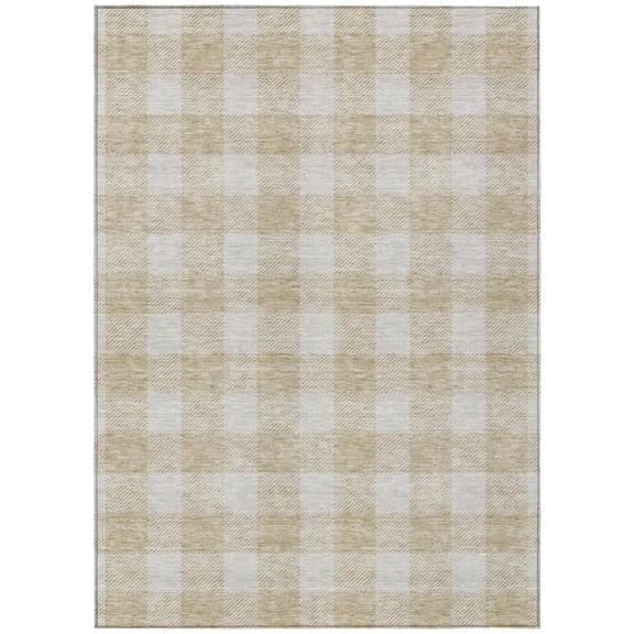 HomeRoots 595367 3 x 5 ft. Beige & Gray Plaid Washable Indoor & Outdoor Rectangle Area Rug