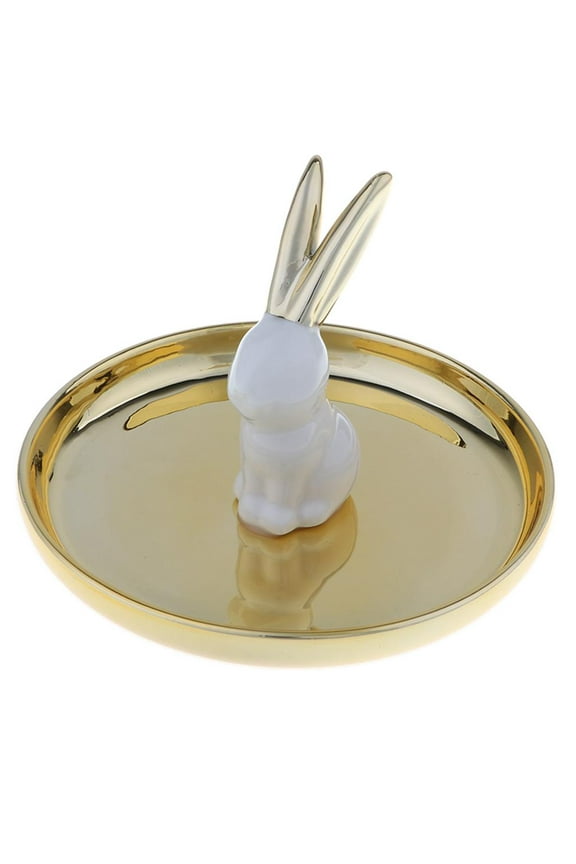 Ceramic Animal Dish Holder for Jewelry, Engagement Wedding Trinket Trays Dish White Rabbit