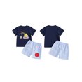 thumbnail image 2 of Cjfdfy Toddler Baby Boys Back to School Outfits Kids Kindergarten Outfits Baby Boy First Day of School Outfit Apple in Tractor Embroidery Short Sleeve T Shirt Tops and Striped Pockets Shorts Set, 2 of 9
