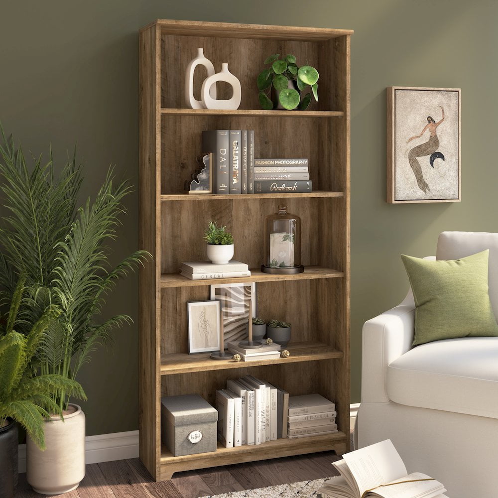 Bush Furniture Cabot Tall 5 Shelf Bookcase in Reclaimed Pine