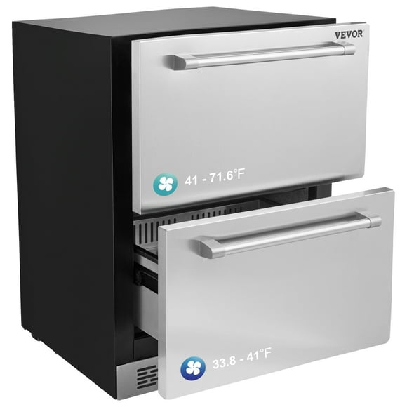 VEVOR 24" Undercounter Refrigerator, 2 Drawer Wine Refrigerator with Different Temperature, 4.87 Cu.ft. Capacity