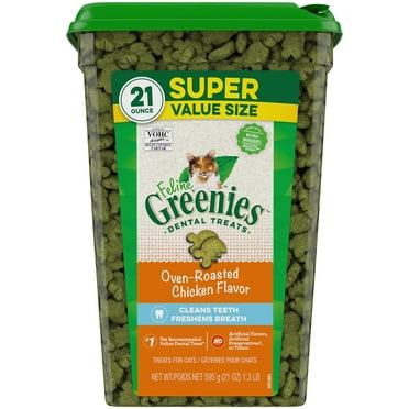 FELINE GREENIES Adult Dental Cat Treats, Oven Roasted Chicken Flavor, 21 oz Tub