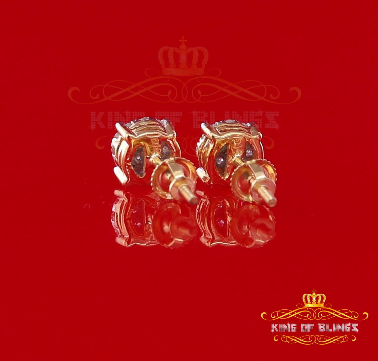 King of Bling's 10K Real Yellow Gold Real Diamond 0.50CT Men's/Women's Stud Round Earrings
