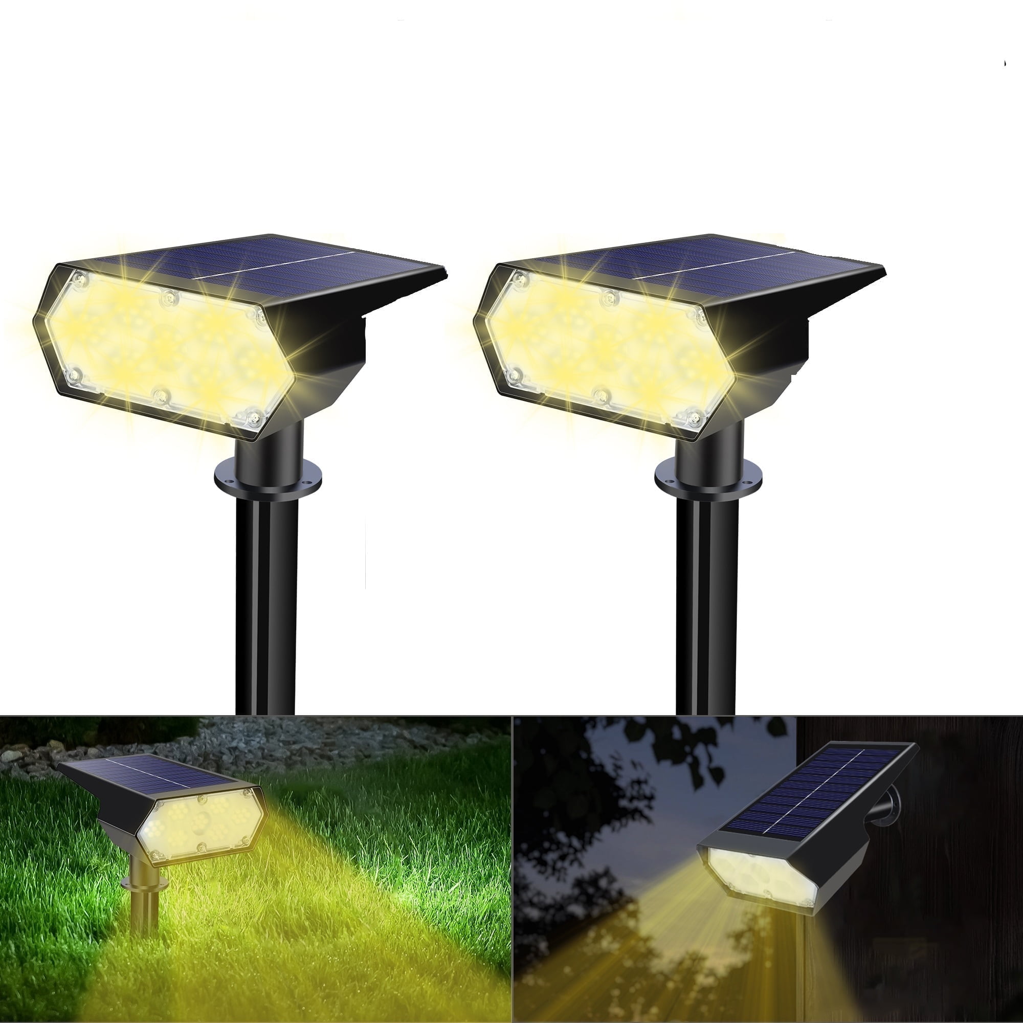 Toodour Solar Lights Outdoor, 49 LED Super Bright Solar Spot Lights with 2 Lighting Modes, Waterproof Solar Powered Landscape Spotlights for Garden Patio Pathway Yard (2 Pack-Warm White)
