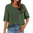 thumbnail image 3 of Women Casual Solid Color Pleated Cotton Linen Tops Shirts And T Shirt Set, 3 of 9