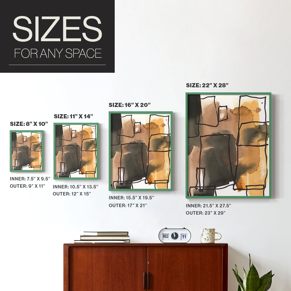 Retro Vibe I in Green Solid Wood 11 x 14 Framed Print