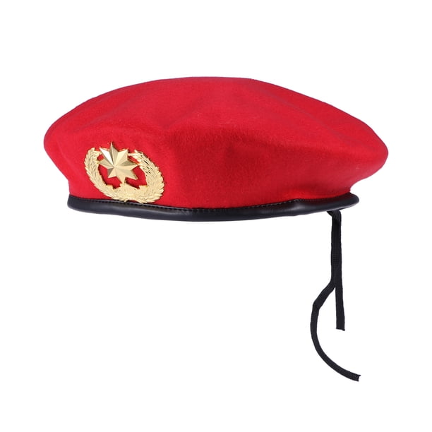 Sombrero de marinero rojo Gorra de espectáculo de escenario Boina de lana de baile cuadrada (Estrella dorada de ocho puntas)