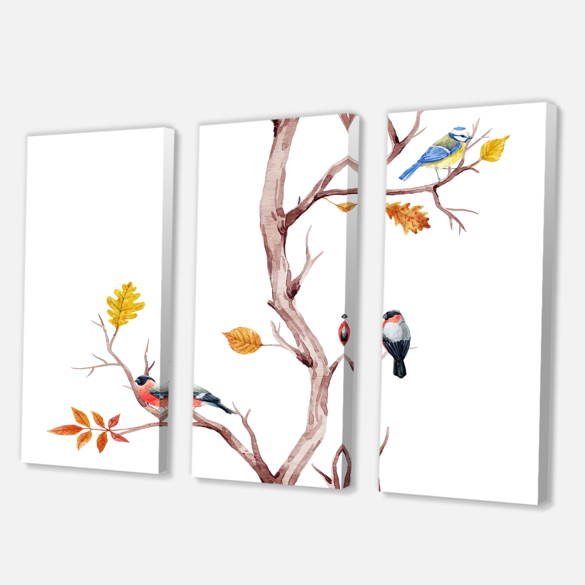 Little Birds Sitting On The Tree Branches IV 28 in x 36 in Painting Canvas Art Print, by Designart