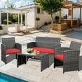 thumbnail image 2 of Walsunny Outdoor Patio Rattan Wicker Furniture Conversation Set 4 Piece with Cushions Tempered Glass Tabletop,Red, 2 of 11