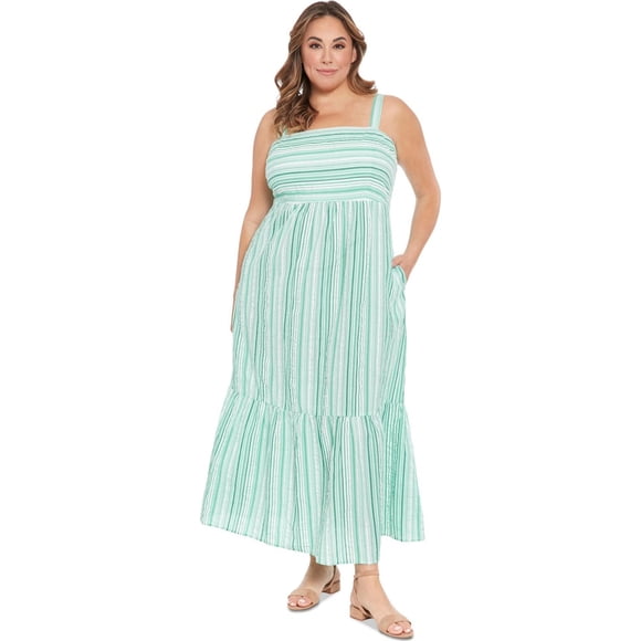 LONDON TIMES Womens Sun Tiered Maxi Dress, teal, Plus Size, 14W