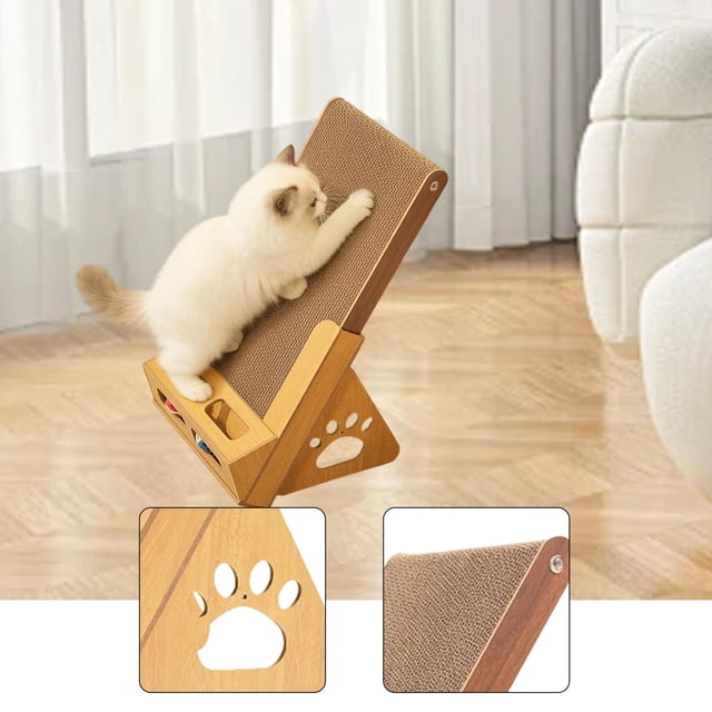 Rascador vertical para gatos, almohadilla rascadora versátil y resistente al desgaste, de cartón con bola y para en interiores.