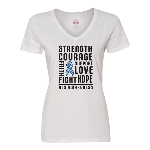 Inktastic ALS Awareness Strength Courage Support Women's V-Neck T-Shirt