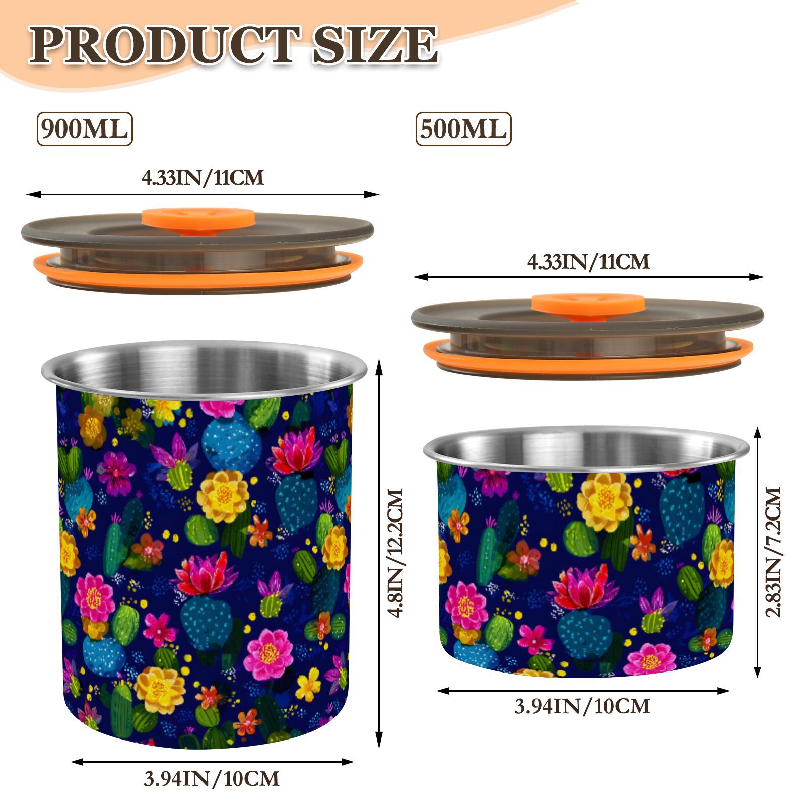 Cactus Flowers Cacti Airtight Coffee Bean Canister 30oz Food Storage Containers with Lids For Gournd, Tea, Sugar, Flour, Rice, Cereal, Candy Cookie Jar