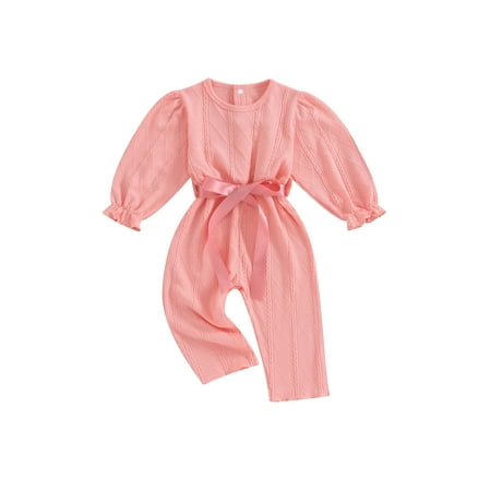 

Bagilaanoe Newborn Baby Girl Fall Jumpsuit Textured Long Sleeve Bodysuit with Belt 3M 6M 9M 12M 18M Infant Fall One Piece Romper
