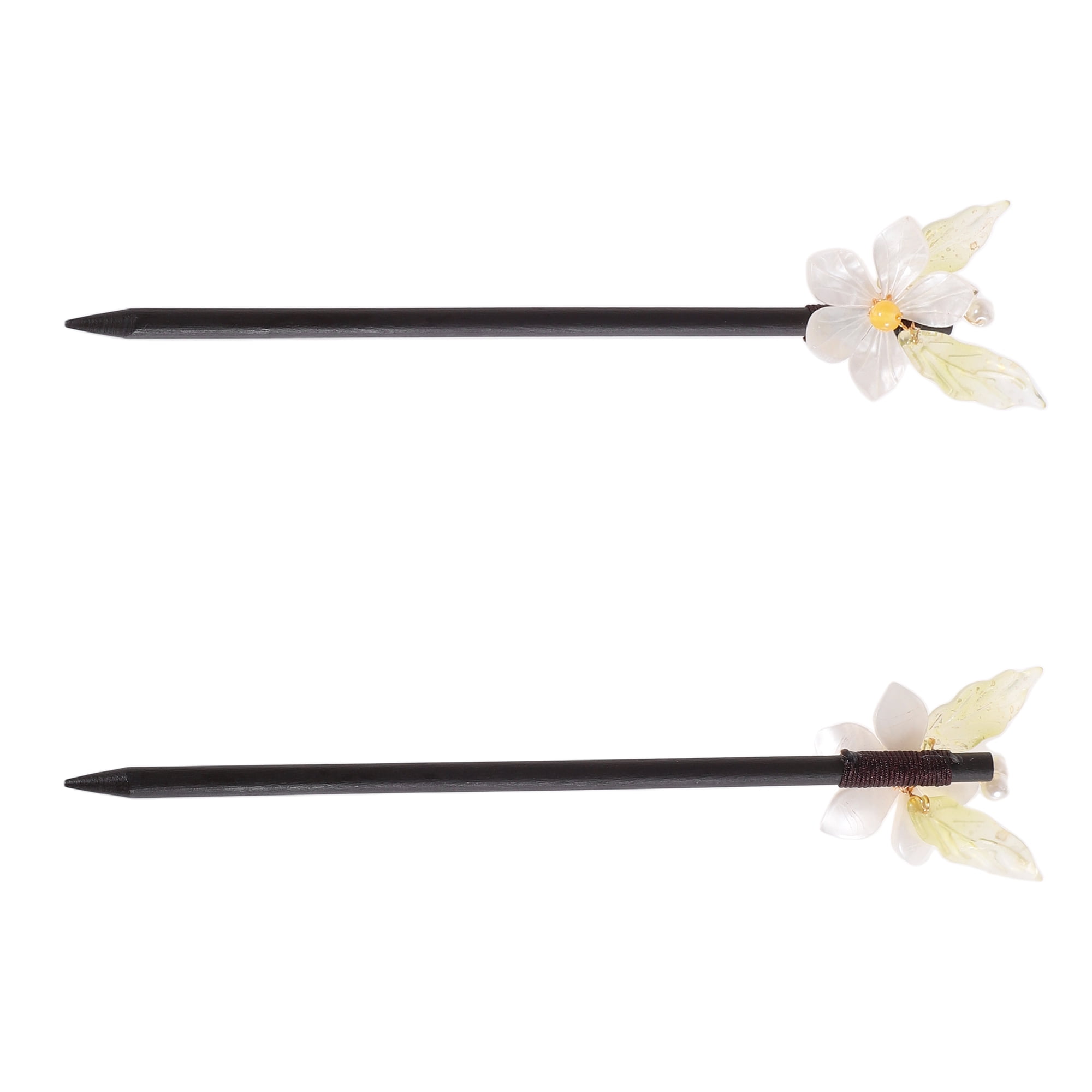 Unique Bargains Hair Stick Pin for Women 1 Pc Black, White [Retro Style Leaves]