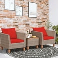 thumbnail image 1 of Gymax Ensemble de Conversation pour Patio en Rotin 3 Pcs avec Pieds en Bois Coussins Rouges, 1 of 10