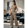 thumbnail image 2 of Conjunto 2 Piezas Elegante, Top Ajustado con Botones y Pantalón Palazzo con Rayas, Look Chic y Estilizado para Mujer, 2 of 5