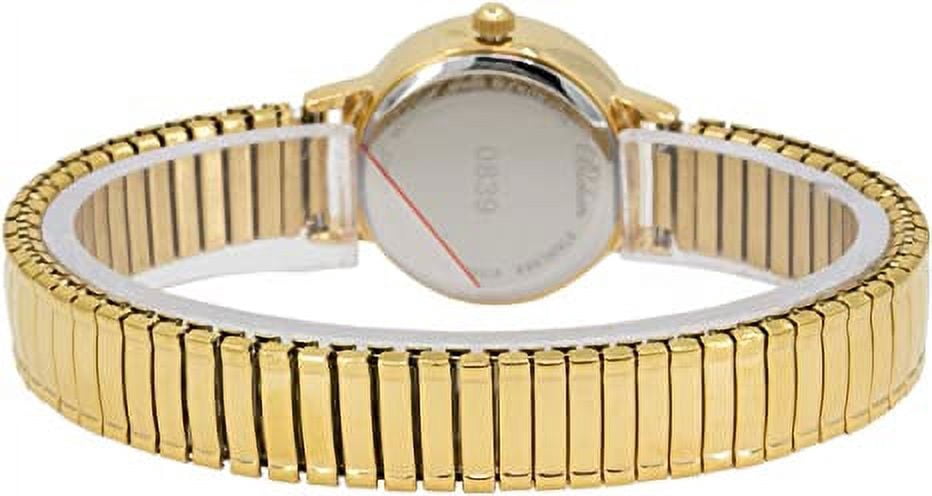 Blekon Collections Women's 25mm Analog Display Case Cut Crystal Mother of Pearl Dial Slim Metal Stretch Expansion Band Ladies Wrist Watch