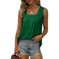 thumbnail image 2 of Camiseta sin mangas plisada para mujer, Color puro, elegante, transpirable, informal, de verano, sin mangas, 2 of 5