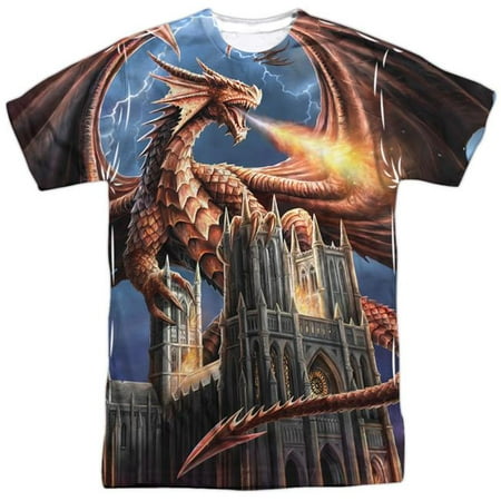 Trevco AS109-ATPP-3 Anne Stokes & Dragons Fury-Short Sleeve Adult Poly Crew T-Shirt, White -