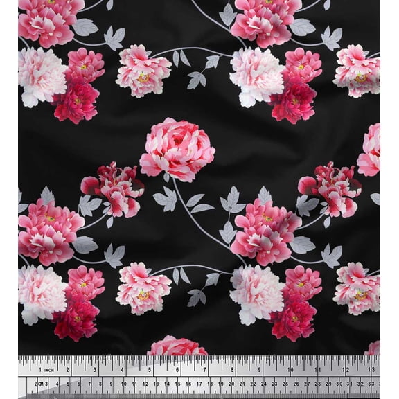 Soimoi Cotton Duck Fabric Roses & Leaves Floral Print Fabric by The Yard 42 Inch Wide