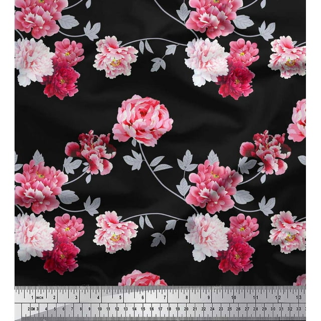 Soimoi Cotton Cambric Fabric Roses & Leaves Floral Print Fabric by Yard 42 Inch Wide