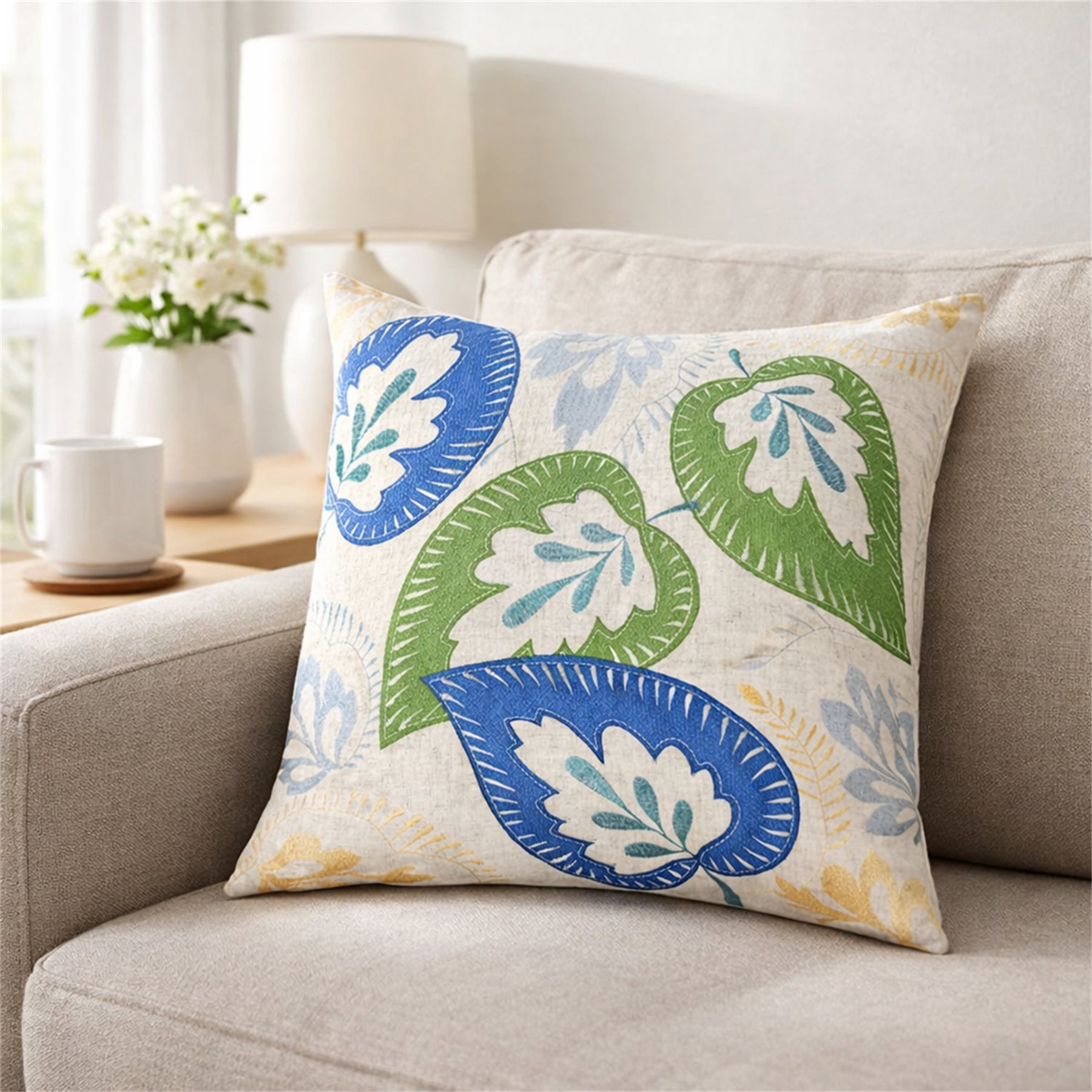 Gloria Natural Graphic Polyester 20 in. x 20 in. Throw Pillow (Set of 2)