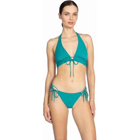 Robin Piccone Aubrey Top Women's Small Cyan Blue Tie Front Swimwear JDM1952 (Blue,Regular,S)