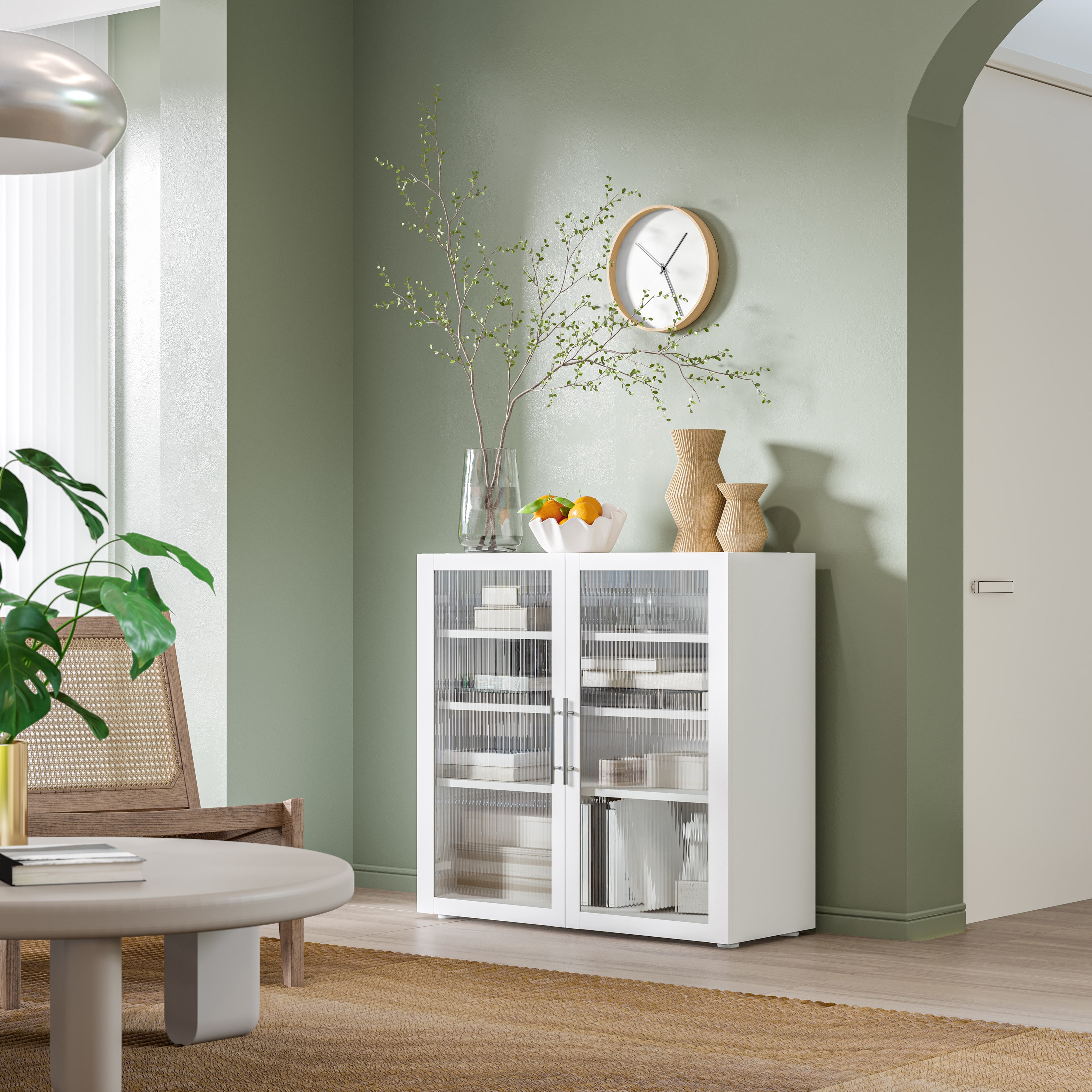 HOME Steel Storage Cabinet, Stackable Display Case, 36"W x 14"D, White