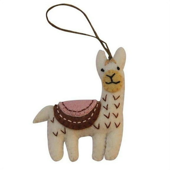 White Felt Llama Ornament Global Groove (H)
