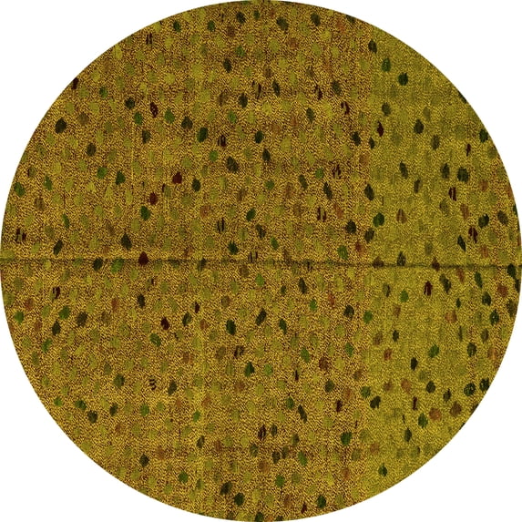 Ahgly Company Machine Washable Indoor Round Abstract Yellow Modern Area Rugs, 7' Round