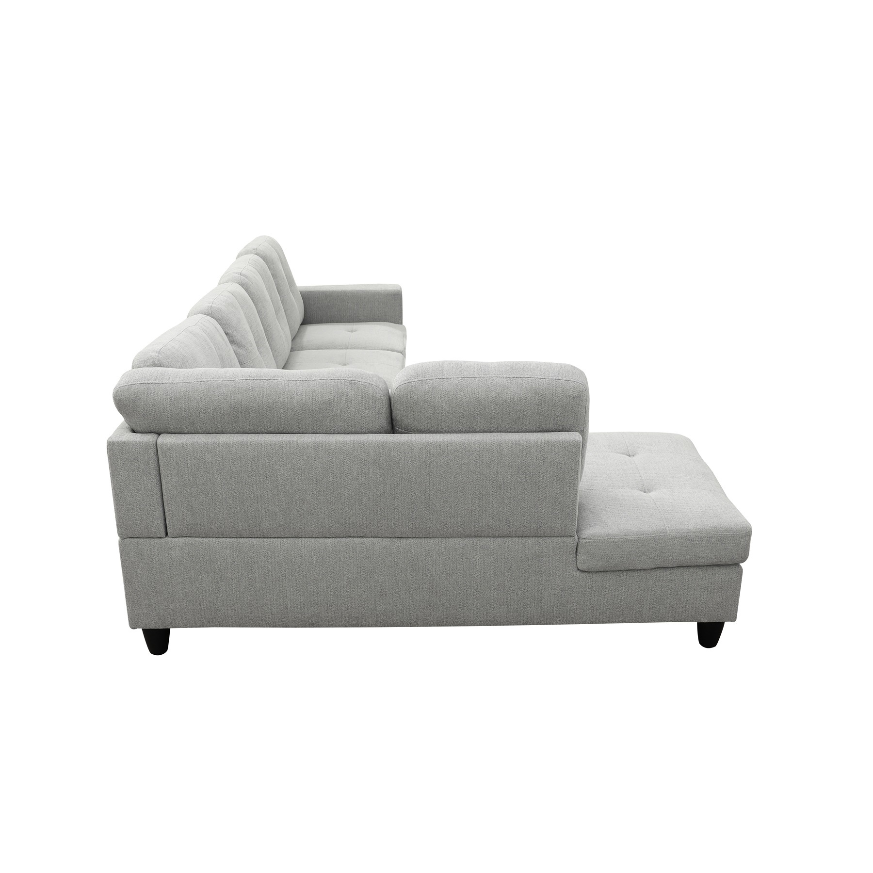 Hommoo 2-Piece Flannel Living Room Furniture Set, L-Shaped Sectional Couches and Sofa Set, Left Side, No Ottomans,Light Gray