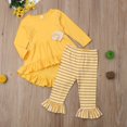 thumbnail image 3 of 2pcs Baby Girl Ruffles Flower Tops Dress+Striped Pants Legging Outfit Clothes, 3 of 5