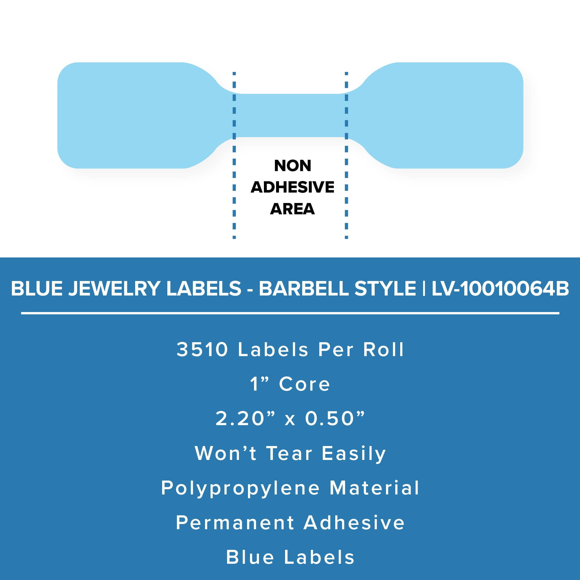 Zebra Blue Jewelry/Barbell Labels 2.2" x 0.5" (LV-10010064B)