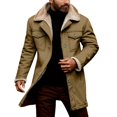 thumbnail image 4 of Men's Winter Lapel Cargo Military Trucker Work Long Fleece-Lined Cotton Jacket Coat Color:Khaki Size:L, 4 of 8