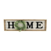 Paris Loft Home Wood Plaque with Green PVC Wreath, Farmhouse Rustic Home Sign, 31.5"W x 1.25"D x 8.75"H