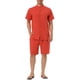 thumbnail image 1 of Conjuntos de lino para hombres INSPIRE CHIC, camisa de cuello band, botones cortos, pantalones cortos de playa sólidos M color rojo ladrillo, 1 of 6