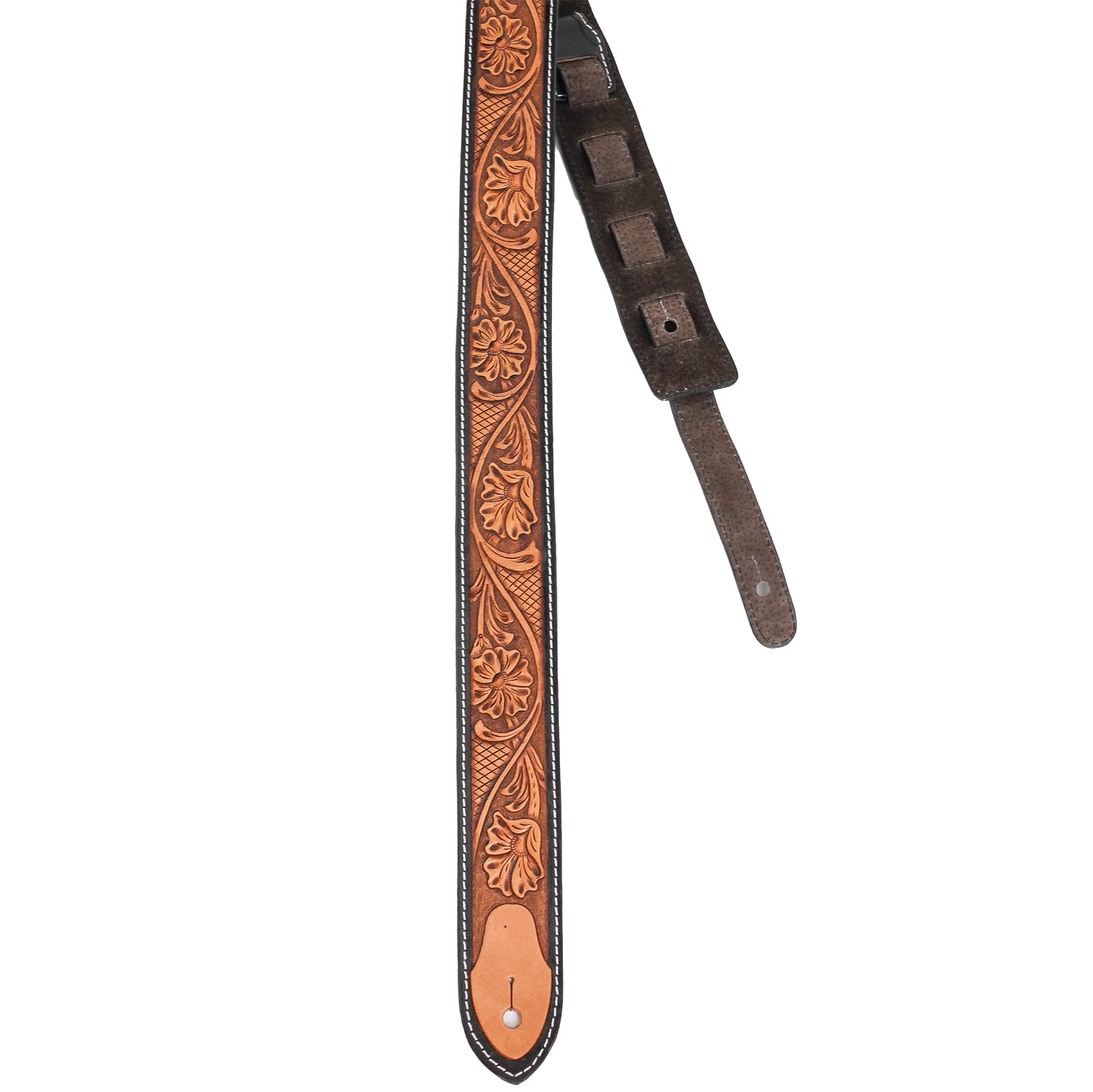 Walker & Williams LC-11 100% Handmade Leather Guitar Strap with Hand Tooled Live Oak Pattern