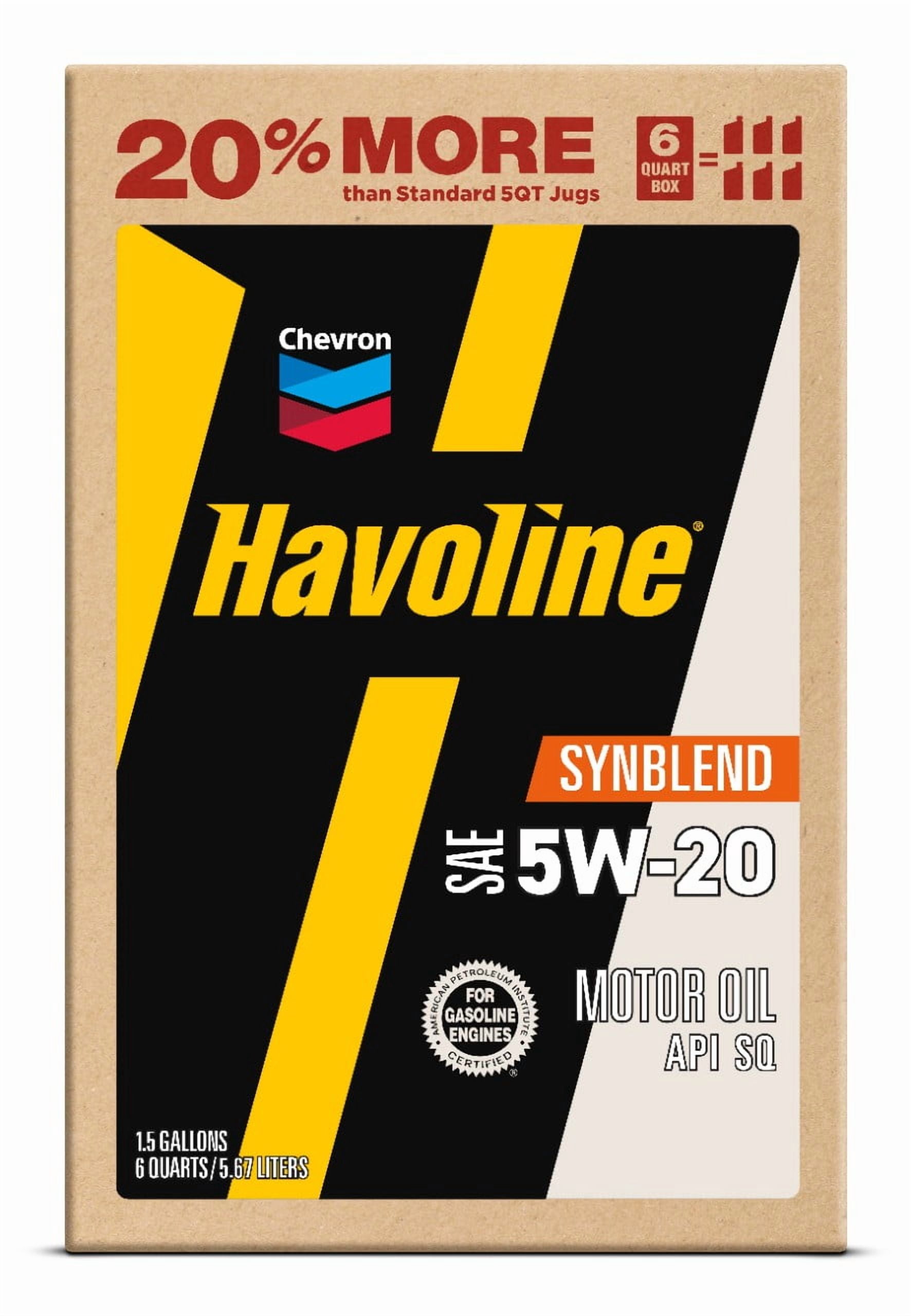 Chevron Havoline Synthetic Blend Motor Oil 5W-20, 6 Quart, Smart Change Box Case (2-Pack)