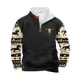 thumbnail image 2 of PNTUTB Men's Fleece Stand-up Collar Quarter Zip Casual Retro Ethnic Print Warm Pullover Sweatshirts with Pocket, 2 of 5