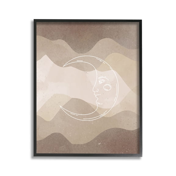 Stupell Industries Boho Celestial Moon Landscape Painting Black Framed Art Print Wall Art, 11 x 14
