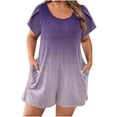 thumbnail image 2 of LADIGASU Women's Round Neck Short Plus Size Puff Sleeve Printing Pockets Casual Trendy Jumpsuit, 2 of 5