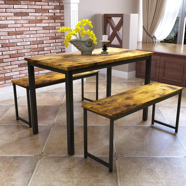 Small Dining Table Set For 4 3 Pieces Farmhouse Kitchen Table Set With Two Benches Modern