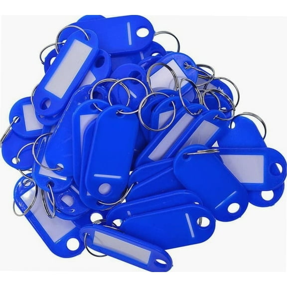 50pcs Waterproof Plastic Assorted Key s Colored Plastic Id Tags Name Label Fob Big Revocable Insert Card Tags Locker Tags, Royal Blue