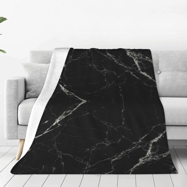 Balery Black Marble Texture Abstract Manta de Felpa Suave y Acogedora – Cobija de Franela Aterciopelada para Cama, Lavable y Cálida para Sofá, Mascotas, Transpirable-80"x60"