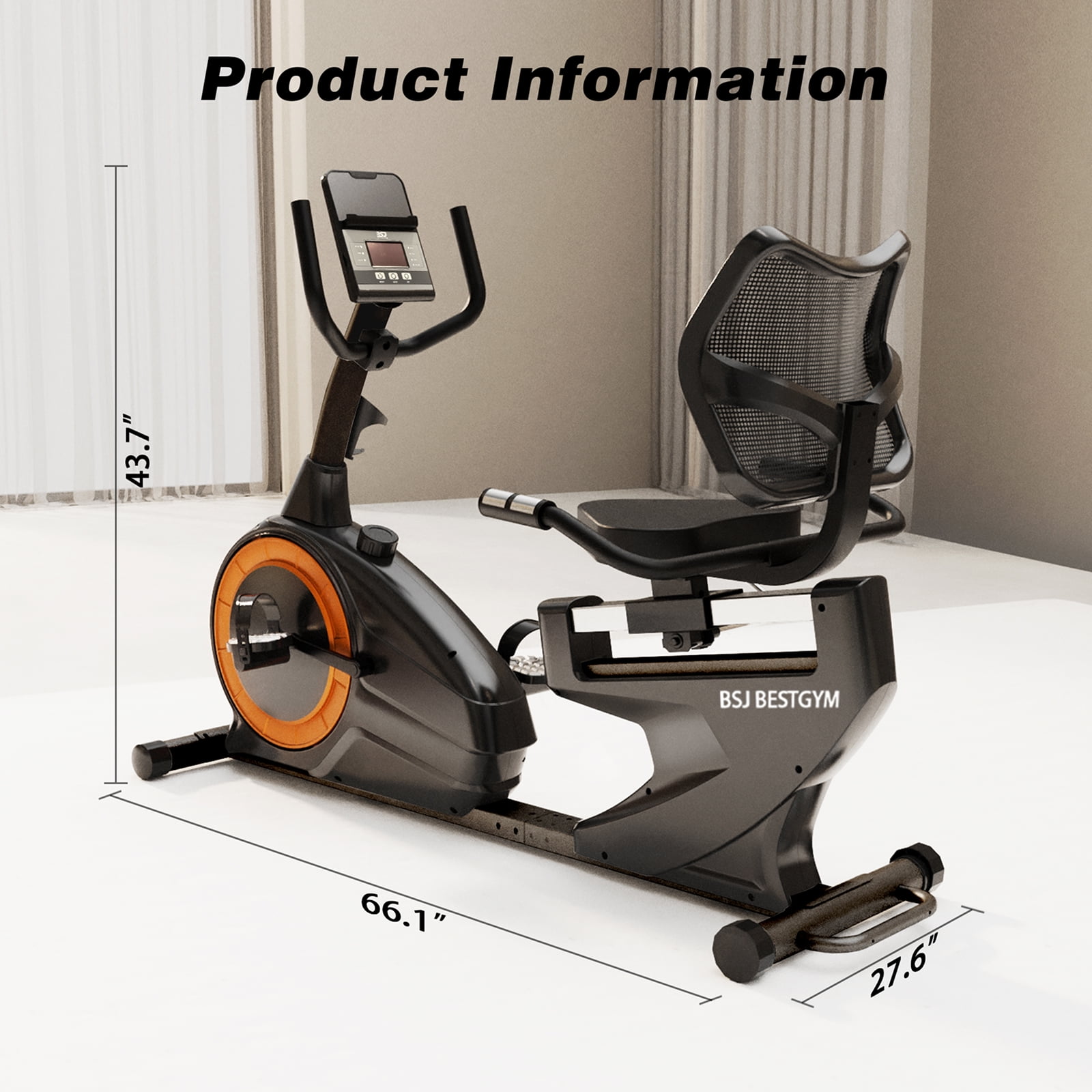 BSJ BESTGYM Recumbent Exercise Bike, Recumbent Stationary Bike for Home, Recumbent Bike 350LBS Weight Capacity, Magnetic Recumbent Bike with Smart APP, LCD Monitor, Heart Rate Handle