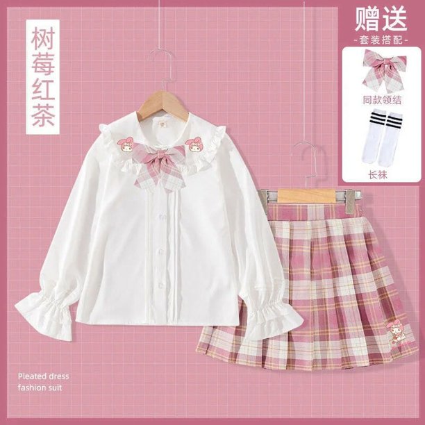 Sanrios Kuromi Cinnamoroll Melody Hellokittys uniforme Jk para niñas, de manga corta Camisa larga, figura de Anime, uniforme escolar, estilo Preppy