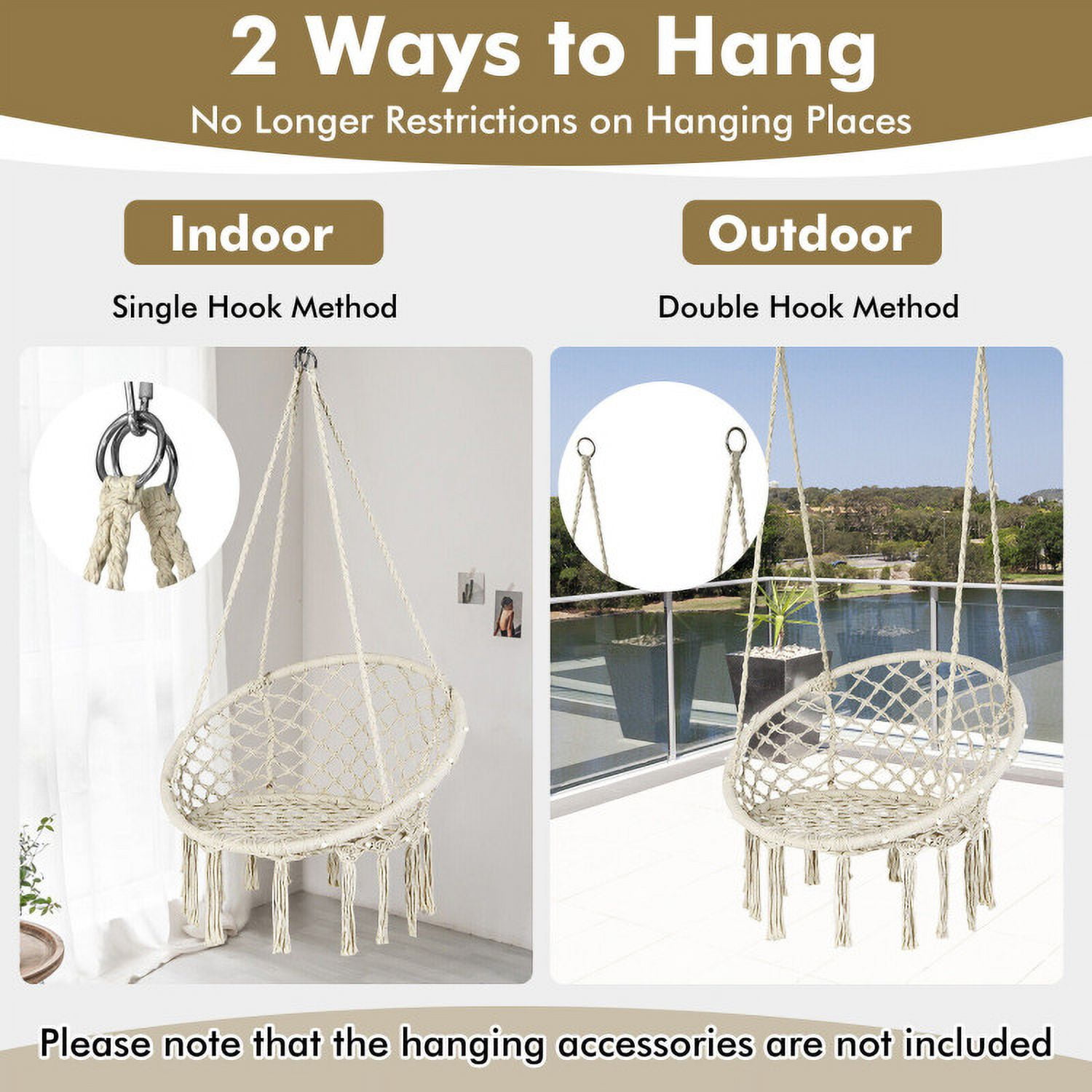 Aimee Lii Hammock Chair LED Lights Hanging Swing Indoor Outdoor, Comfy Outdoor Chair