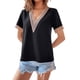 thumbnail image 4 of SAYOO Tops sueltos para mujer, manga corta, cuello en V, informal, fiesta, club, primavera, verano, patchwork SAYOO  Casual, 4 of 6