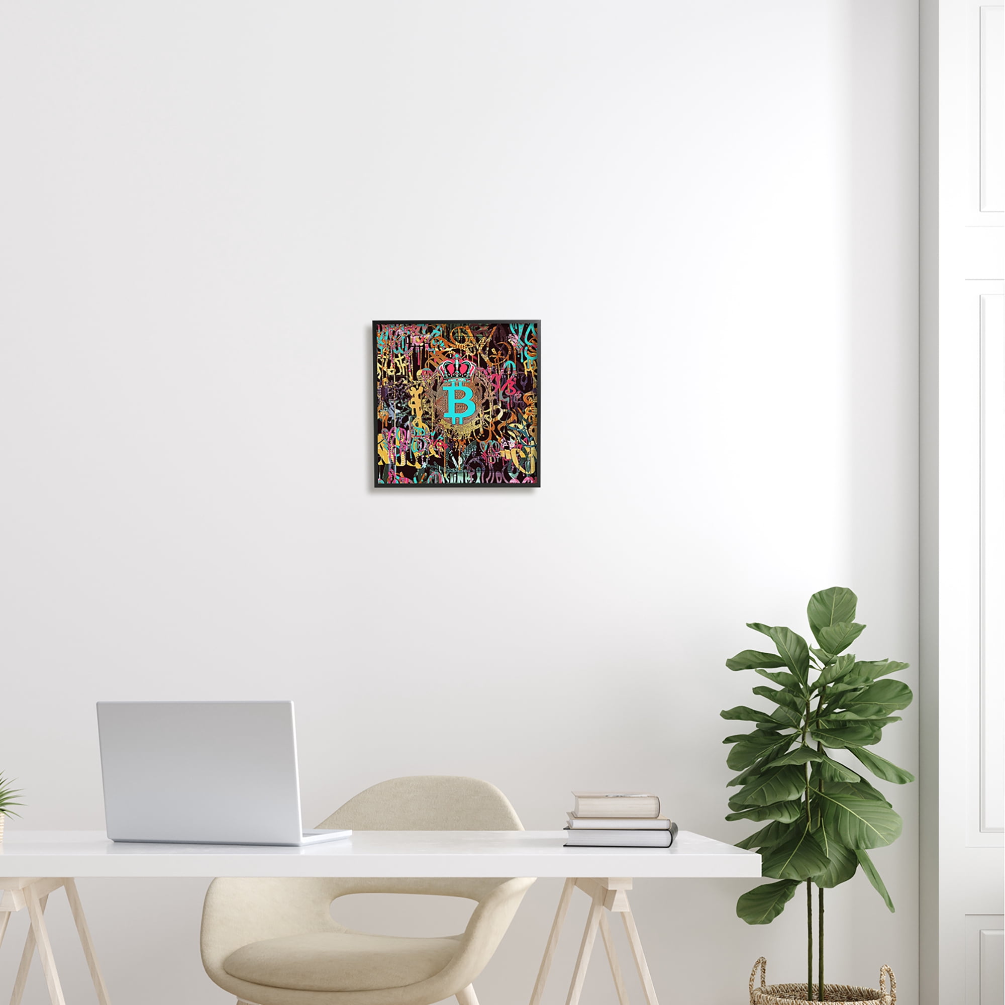 Stupell Graffiti Street Style Bitcoin Symbol Beauty & Fashion Painting Black Framed Art Print Wall Art